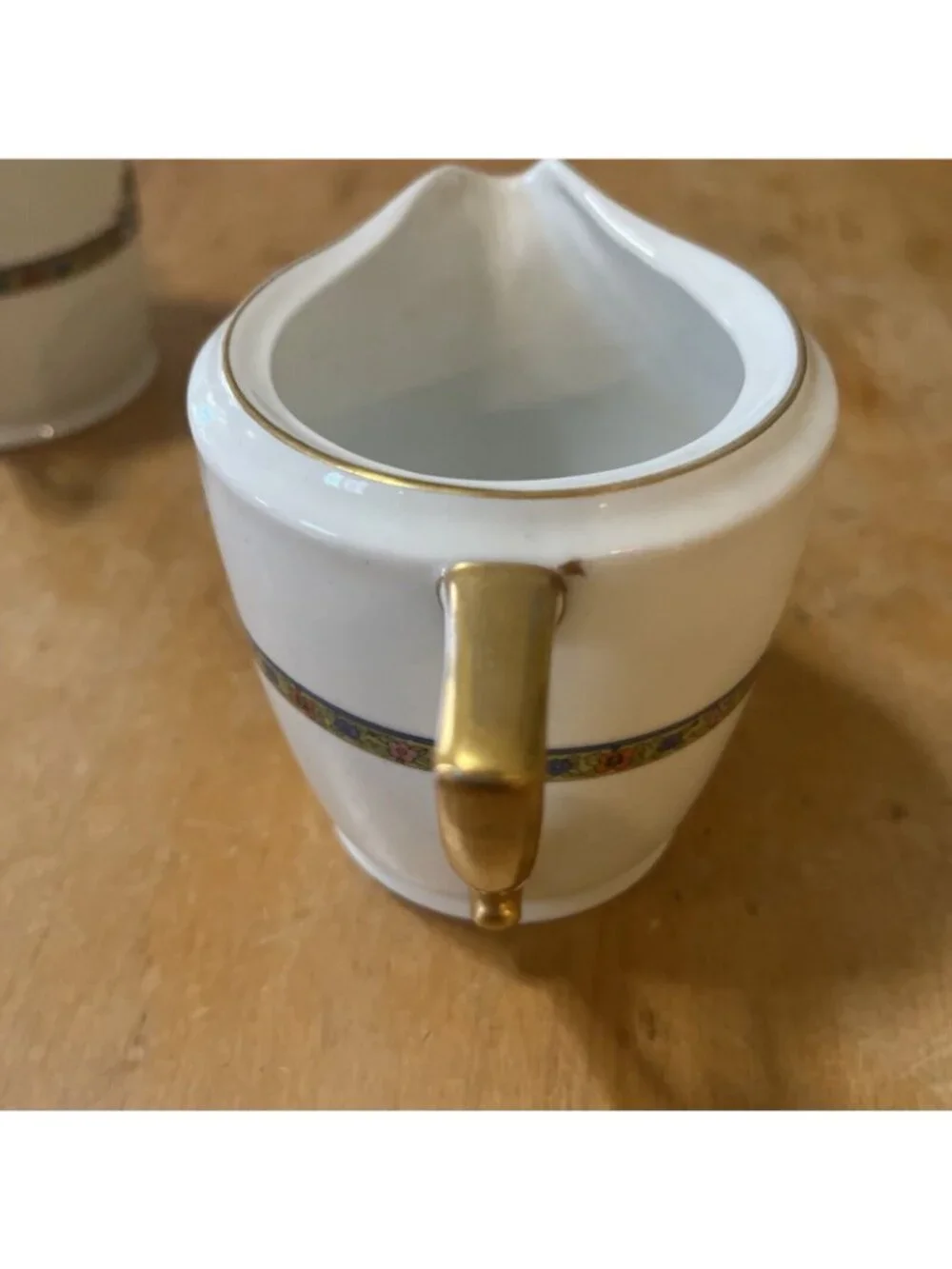 Pirkenhammer Czechoslovakia Cream & Sugar w/ Lid marienbad Gilded Blue Floral